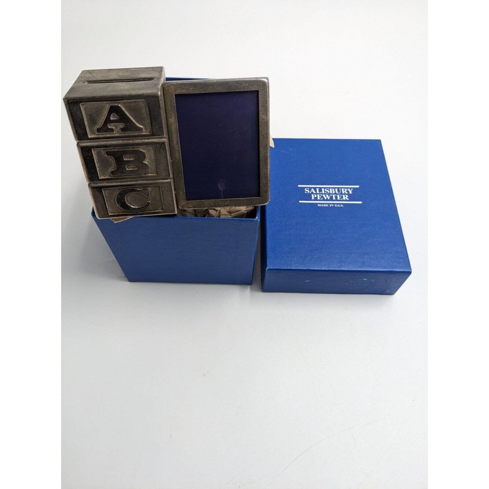 Salisbury Pewter Toy Blocks Bank and Photo Frame Set For New‎ Baby IOB